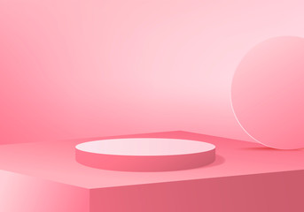 Minimal Podium and scene with 3d render vector in abstract pink background composition, 3d illustration mock up scene geometry shape platform forms for product display. stage for awards in modern.