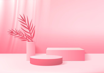 Minimal Podium and scene with 3d render vector in abstract pink background composition, 3d illustration mock up scene geometry shape platform forms for product display. stage for awards in modern.