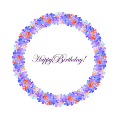 Happy Birthday! A wreath of the first spring small flowers of periwinkle on a white background. EPS10 vector illustration.