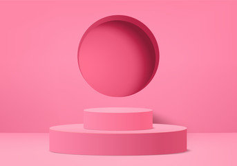 Minimal Podium and scene with 3d render vector in abstract pink background composition, 3d illustration mock up scene geometry shape platform forms for product display. stage for awards in modern.