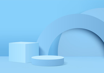 Minimal Podium and scene with 3d render vector in abstract Blue background composition, 3d illustration mock up scene geometry shape platform forms for product display. stage for awards in modern.