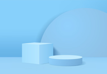 Minimal Podium and scene with 3d render vector in abstract blue background composition, 3d illustration mock up scene geometry shape platform forms for product display. stage for awards in modern