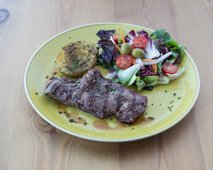carne y ensalada, filete, vaca, 