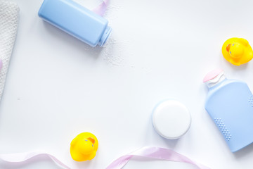 baby accessories for bath with duck on white background