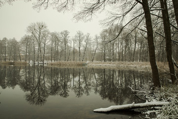 Jezioro Raduńskie w Wałczu zimą Polska © Radosaw