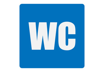 Cartel azul de cuarto de baño sobre fondo blanco.