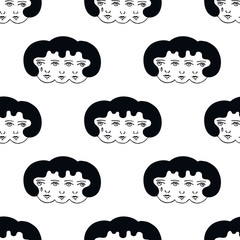 girl illustration traditional tattoo flash seamless doodle pattern