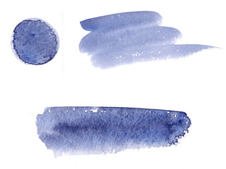 Hand painted abstract Watercolor Wet blue brush stroke set isolated on white background. Abstract painting. design for invitation, greeting card, wedding. empty space for text