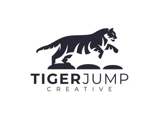 tiger jump silhouette, strong tiger logo template