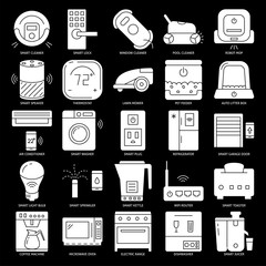 Home automation appliances silhouette icon set in flat style