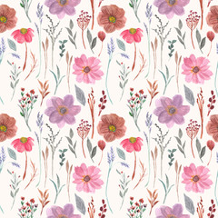Beautiful vintage flower watercolor seamless pattern