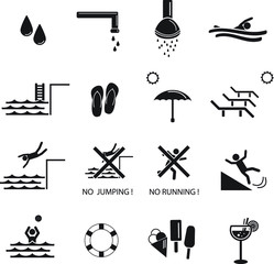 Summer swimming pool vector icon set