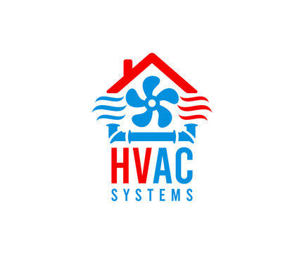 Heating, ventilation, and air conditioning, hvac systems, logo design. Construction, repair and installation of air conditioners and ventilation system, vector design and illustration