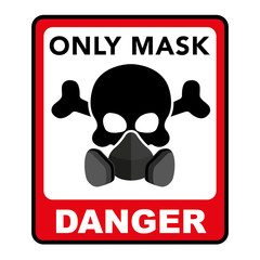 Warning danger sign with a black skull in a mask, a respirator. Symbol of death, danger or poison. Flat style for web sites, stickers. Vector illustration