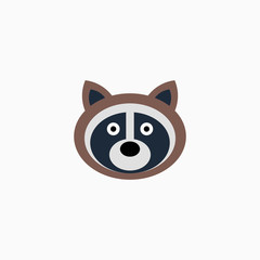 Vector Flat Raccoon's face isolated. Cartoon style illustration. Animal's head logo. Object for web, poster, banner, print design