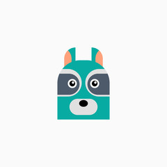 Vector Flat Raccoon's face isolated. Cartoon style illustration. Animal's head logo. Object for web, poster, banner, print design