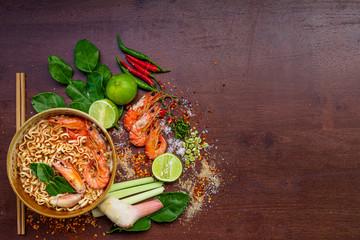 Delicious Malaysian Soup with prawn and coconut milk,Tom Yum Kung shrimp soup and herb ingredient...