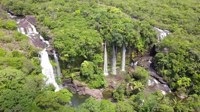 Aerial Waterfall with Drone in Colombia Jungle Cano Canoas