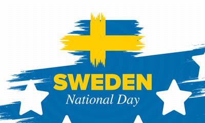 Sweden National Day. Celebrated annually on June 6 in Sweden. Happy national holiday of freedom. Swedish flag. Northern Scandinavian country. Patriotic poster design. Vector illustration