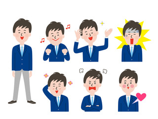 男子学生の表情とポーズのバリエーション