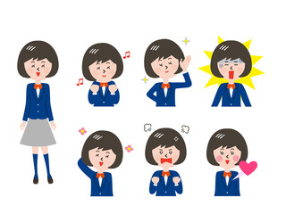 女子学生の表情とポーズのバリエーション