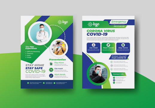 Coronavirus  Awareness Flyer Layout Pack with Green and Blue Accents