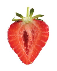 Fresh half strawberry isolated on white background
