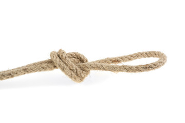 knot rope made of flax, on a white background isolated.