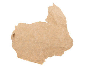 texture piece of crumpled paper on a white background, isolated.