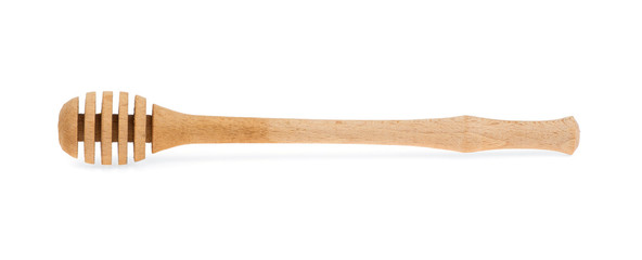 Honey Dipper. Wooden Spoon for liquid sweetness. Realistic wood traditional food utensils. Isolated white background