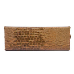 Genuine leather glasses case on white background isolated