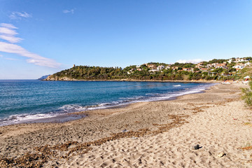 Obraz premium Landscape of Bathing beach Porto Frailis on the rocky coast of Sardinia - Italy