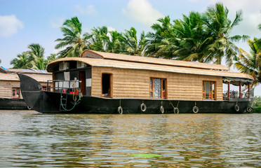 Fototapeta na wymiar Backwaters boathouse at Kerala India