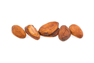 cocoa beans on a white background, isolated.