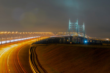 Part of Highway and Bridge at night