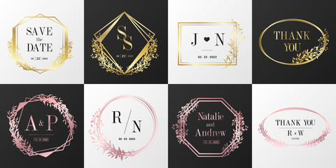 Luxury wedding monogram logo collection. Floral frame for branding logo and invitation card design.