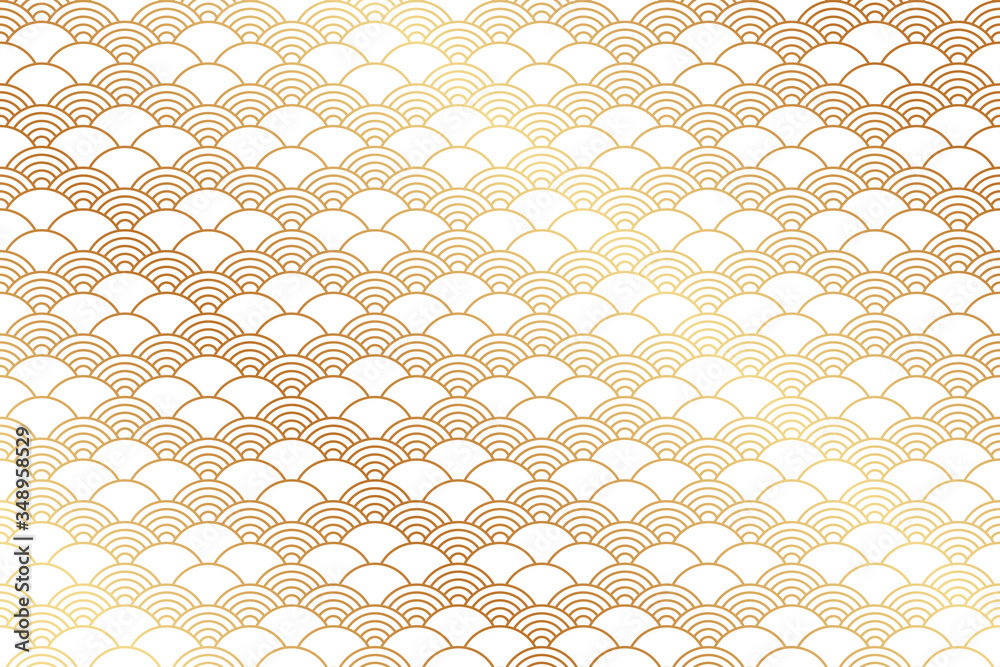 Wall mural seamless pattern in chinese style. white oriental background with golden waves.