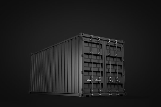 3d rendering of closed black shipping container on black background