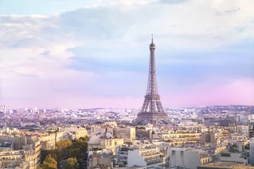 Poster Sunset Eiffel tower and Paris city view form Triumph Arc. Eiffel Tower from Champ de Mars, Paris, France. Beautiful Romantic background. © Kotkoa