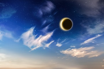 Fototapeta na wymiar Eclipse of the sun . cloudy landscape 