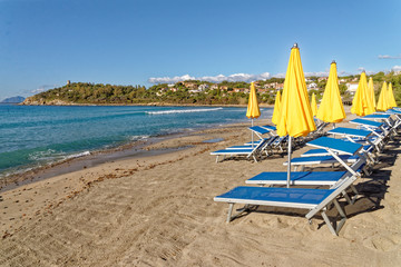 Landscape of Bathing beach Porto Frailis on the rocky coast of Sardinia - Italy