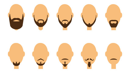 Obraz premium Set of beards and mustaches. Haircut beards. The concept of a hairdresser. Flat style 