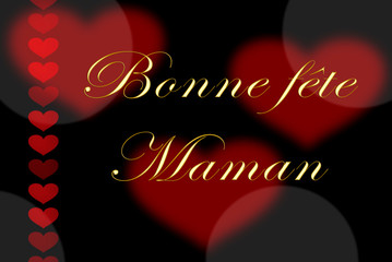 Bonne fête maman multi coeurs rouge fond noir