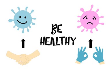 take care of yourself, be careful. Warning poster. Hands in medical latex gloves.Novel Coronavirus 2019. Pneumonia disease. CoVID-19 Virus outbreak spread..
