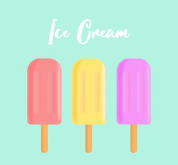 vector Set of Fruit ice  ice-cream on wooden stick