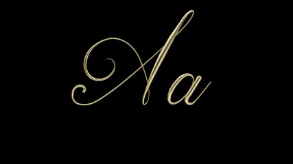 A a 3D letter render gold on black background