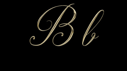 B b 3D letter render gold on black background