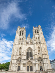 Fototapeta na wymiar Facade of St Michael and St Gudula Cathedral, Brussels, Belgium