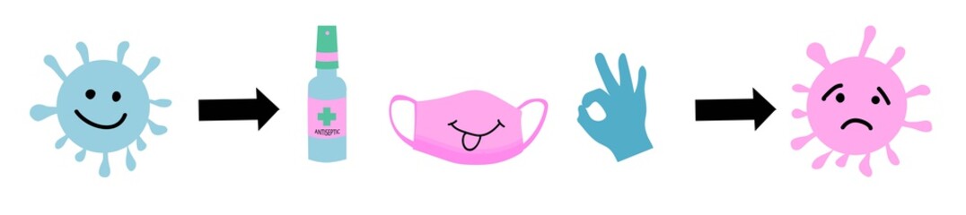 take care of yourself, be careful. Warning poster. Hands in medical latex gloves.Novel Coronavirus 2019. Pneumonia disease. CoVID-19 Virus outbreak spread..