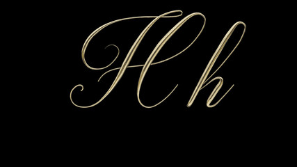 H h 3D letter render gold on black background